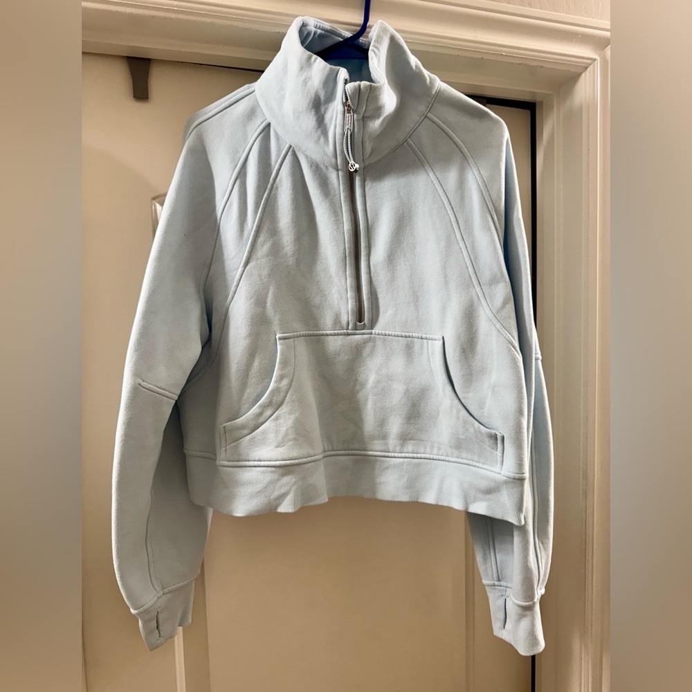 Powder blue Lululemon funnel neck cropped scuba